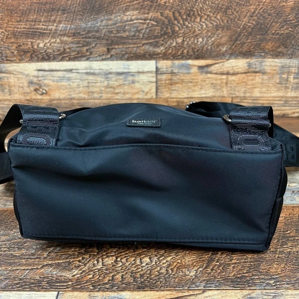 BOTKIER New York Black Mini Trigger Backpack Adjustable Straps Nylon Leather Bag